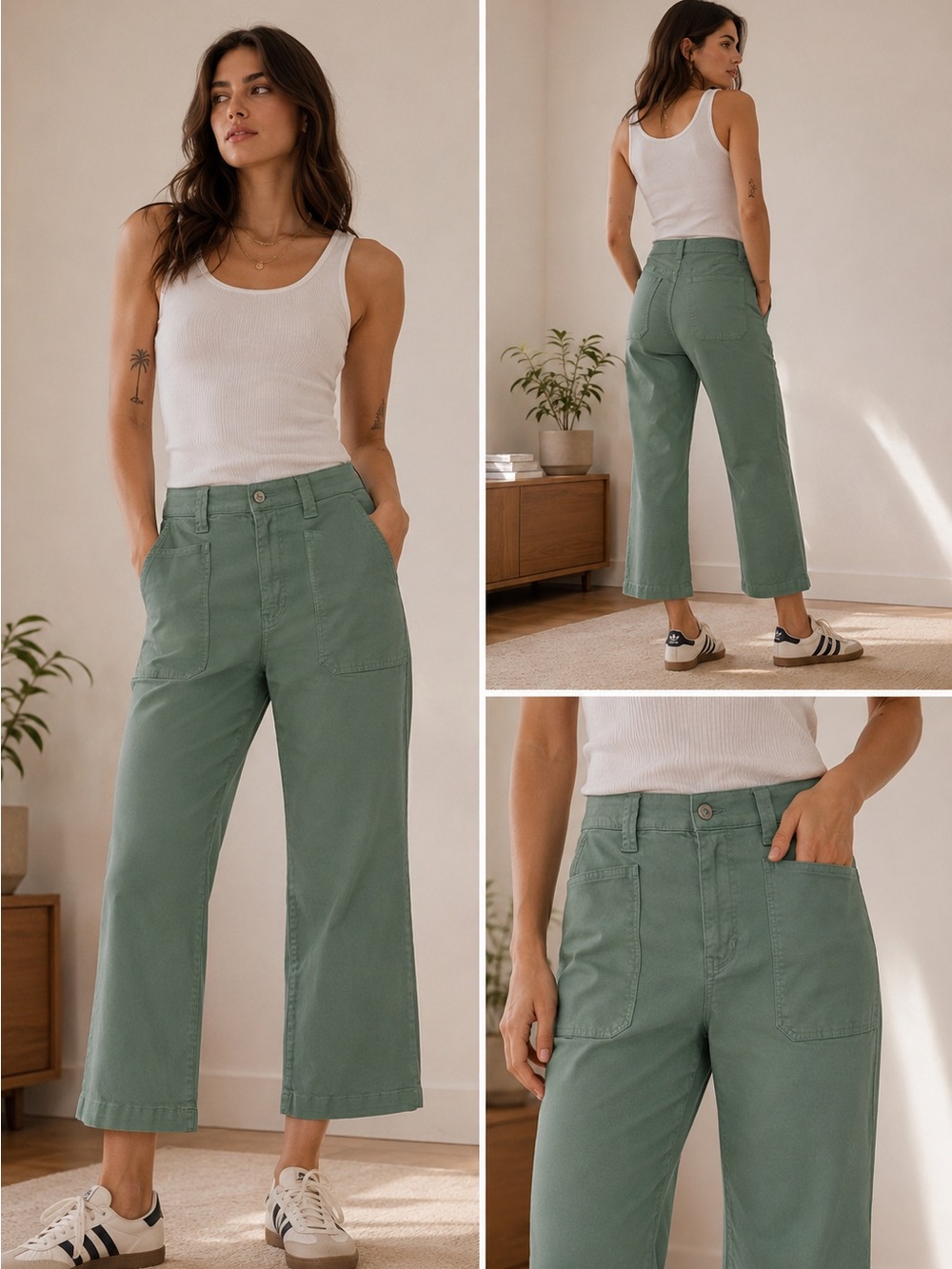 DAZE Denim Hug "Alova" Green High Rise Utility Patch Pocket Pants Size 32